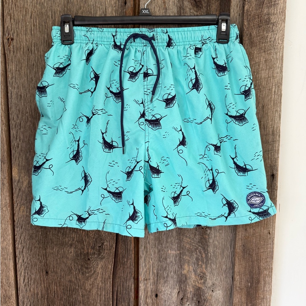 Panama Jack Blue Swim Trunks with Nautical Fish Design